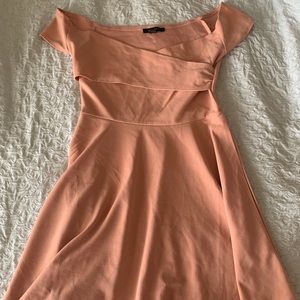 Blush off the shoulder dress